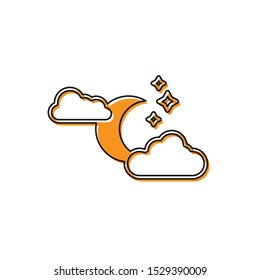 Orange Cloud with moon and stars icon isolated on white background. Cloudy night sign. Sleep dreams symbol. Night or bed time sign.  Vector Illustration
