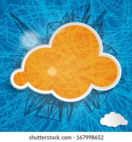 orange cloud on a blue striped background 
