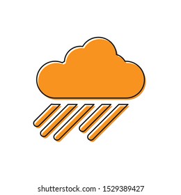 Orange Cloud with rain icon isolated on white background. Rain cloud precipitation with rain drops.  Vector Illustration