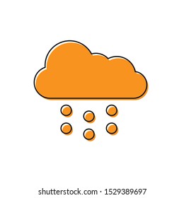 Orange Cloud with snow icon isolated on white background. Cloud with snowflakes. Single weather icon. Snowing sign.  Vector Illustration