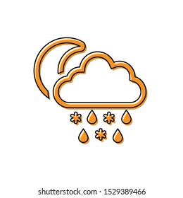 Orange Cloud with snow and rain icon isolated on white background. Weather icon.  Vector Illustration