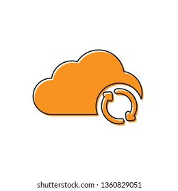 Orange Cloud sync refresh icon isolated on white background. Cloud and arrows. Vector Illustration