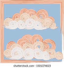 orange clouds in the blue sky with frame 