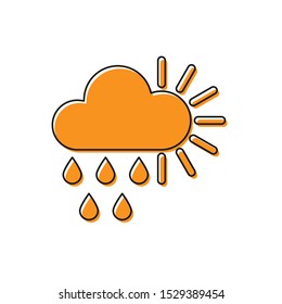 Orange Cloudy with rain and sun icon isolated on white background. Rain cloud precipitation with rain drops.  Vector Illustration