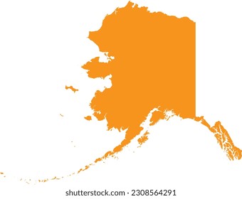 ORANGE CMYK color detailed flat map of the federal state of ALASKA, UNITED STATES OF AMERICA on transparent background