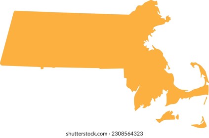 ORANGE CMYK color detailed flat map of the federal state of MASSACHUSETTS, UNITED STATES OF AMERICA on transparent background