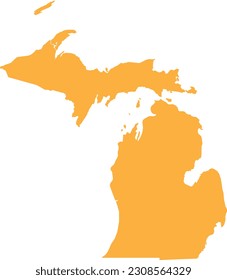 ORANGE CMYK color detailed flat map of the federal state of MICHIGAN, UNITED STATES OF AMERICA on transparent background