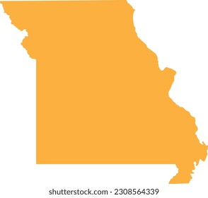 ORANGE CMYK color detailed flat map of the federal state of MISSOURI, UNITED STATES OF AMERICA on transparent background