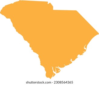 ORANGE CMYK color detailed flat map of the federal state of SOUTH CAROLINA, UNITED STATES OF AMERICA on transparent background