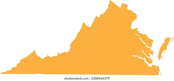 ORANGE CMYK color detailed flat map of the federal state of VIRGINIA, UNITED STATES OF AMERICA on transparent background