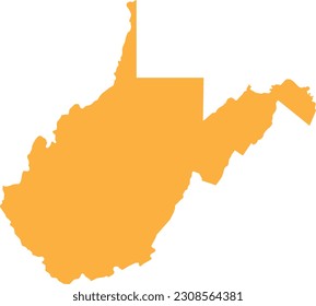 ORANGE CMYK color detailed flat map of the federal state of WEST VIRGINIA, UNITED STATES OF AMERICA on transparent background