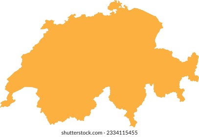 ORANGE CMYK Farbe, detaillierte flache Schablonenkarte des europäischen Landes SCHWEIZ auf transparentem Hintergrund