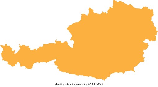 ORANGE CMYK color detailed flat stencil map of the European country of AUSTRIA on transparent background