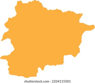 ORANGE CMYK color detailed flat stencil map of the European country of ANDORRA on transparent background