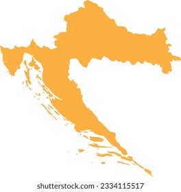 ORANGE CMYK color detailed flat stencil map of the European country of CROATIA on transparent background