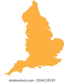 ORANGE CMYK color detailed flat stencil map of the European country of ENGLAND on transparent background