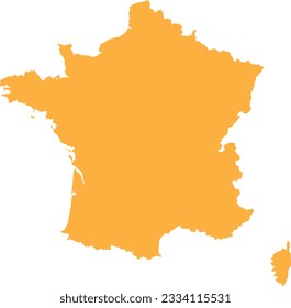 ORANGE CMYK color detailed flat stencil map of the European country of FRANCE on transparent background