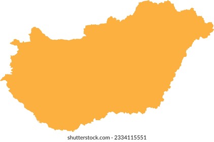 ORANGE CMYK color detailed flat stencil map of the European country of HUNGARY on transparent background