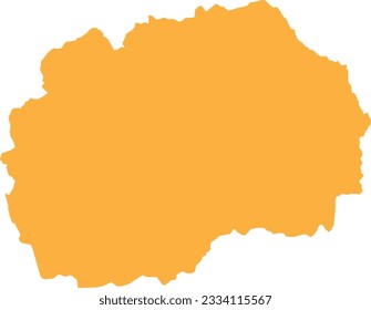 ORANGE CMYK color detailed flat stencil map of the European country of NORTH MACEDONIA on transparent background
