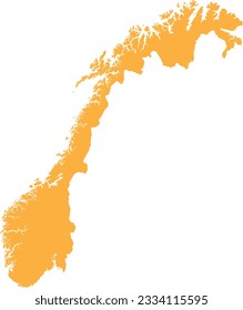 ORANGE CMYK color detailed flat stencil map of the European country of NORWAY on transparent background