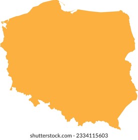 ORANGE CMYK color detailed flat stencil map of the European country of POLAND on transparent background