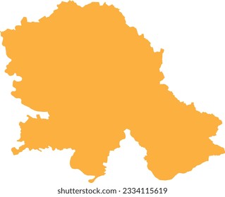 ORANGE CMYK color detailed flat stencil map of the European country of VOJVODINA on transparent background