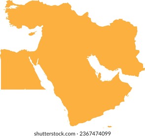 ORANGE CMYK color detailed flat stencil map of the region of MIDDLE EAST on transparent background