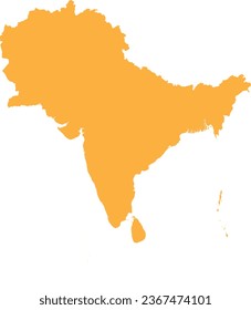 ORANGE CMYK color detailed flat stencil map of the subcontinent of SOUTH ASIA on transparent background