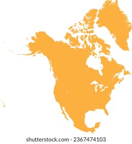 ORANGE CMYK color detailed flat stencil map of the continent of NORTH AMERICA on transparent background