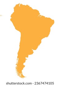 ORANGE CMYK color mapa detallado de plantillas planas del continente de SUDAMÉRICA sobre fondo transparente