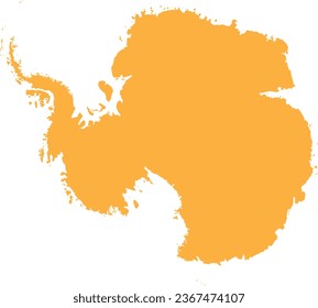 ORANGE CMYK color detailed flat stencil map of the continent of ANTARCTICA (SOUTH POLE) on transparent background