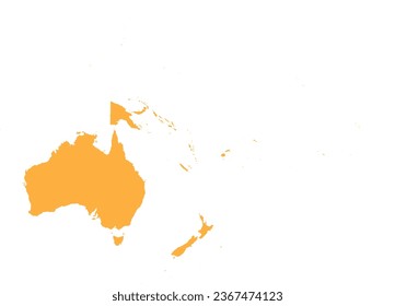 ORANGE CMYK color detailed flat stencil map of the continent of OCEANIA on transparent background
