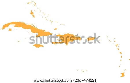 ORANGE CMYK color detailed flat stencil map of the region of CARIBBEAN ISLANDS on transparent background