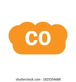 orange CO, carbon monoxide cloud icon on white background