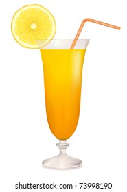 Orange cocktail in glass and lemon slice. Vector illustration.