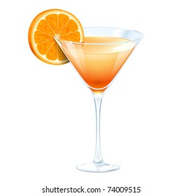 Orange cocktail in a glass for martini on a white background