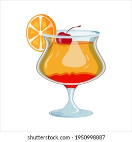 orange cocktail in a glass on a stem, isolated on white background