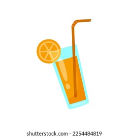 Orange cocktail in glass as symbol of summer vector illustration. Cartoon drawing of summer element or refreshing juice or lemonade isolated on white background. Summer, vacation, beverage concept