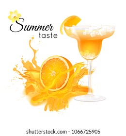 Orange cocktail with ice cubes. Vector illustration