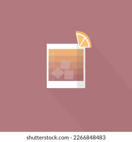 orange cocktail with ice and orange flat vector illustration