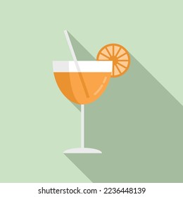 Orange cocktail icon flat vector. Juice fruit. Citrus drink