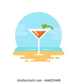 Orange cocktail with mint on the beach flat icon