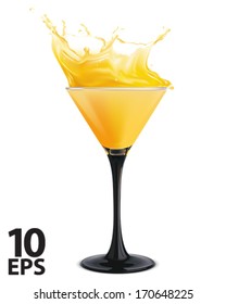 Orange cocktail with splashes. Vector illustration