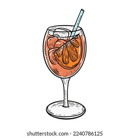 Orange cocktail spritz hand drawn outline sketch art vector illustration.