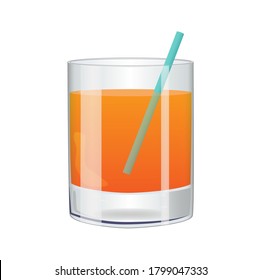 Orange cocktail vector illustration with tube in a glass. Beautiful cocktail drink for bar menu, posters, flyers, advertisement, recipe book. Juice cocktail design for restaurant menu, cocktail menu