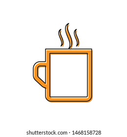 Orange Coffee cup flat icon isolated on white background. Tea cup. Hot drink coffee.  Vector Illustration