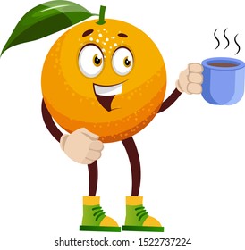 Orange with coffee, illustration, vector on white background.