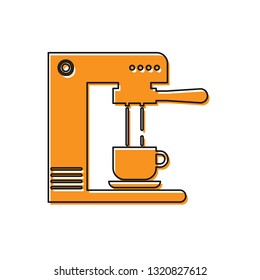 Orange Coffee machine and coffee cup icon isolated on white background. Vector Illustration