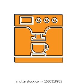 Orange Coffee machine and coffee cup icon isolated on white background.  Vector Illustration