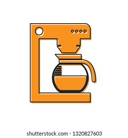 Orange Coffee machine with glass pot icon isolated on white background. Vector Illustration